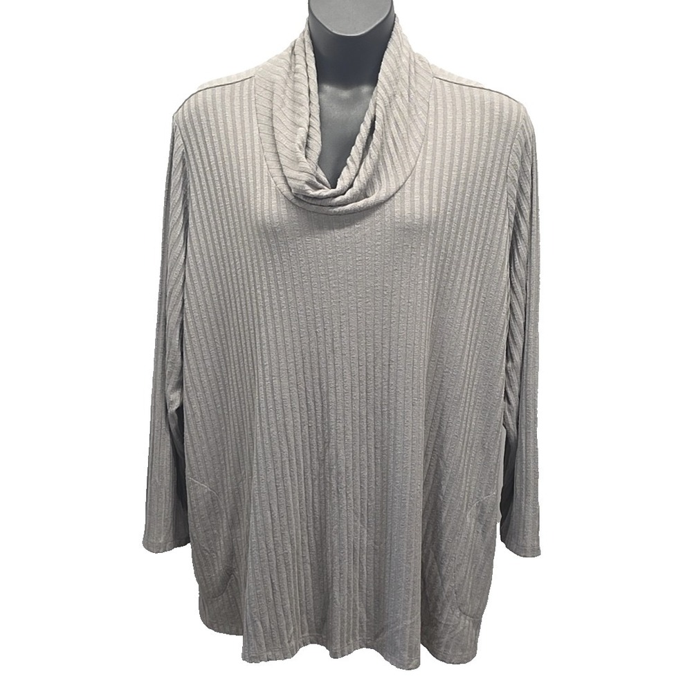 Susan Graver Weekend Ribbed Cowl Neck Top Gray Minimalist Cozy Chic sz 4X‎